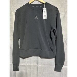 Adidas Womens XS Training Warm-Up Crewneck Sweatshirt Pullover Zip Pockets Black